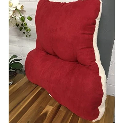Image of Snugglemore Back Support Lumbar Cushion Sherpa Fleece With Faux Suede Reverse Pain Relief Armchair Car Office (Wine)