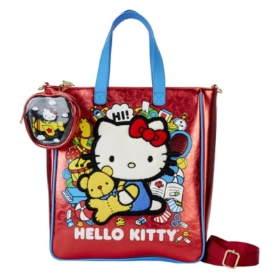 Image of Loungefly Tote Bags Hello Kitty 50th Anniversary Metallic Bag With Coin Red