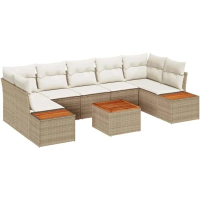 Image of Vidaxl 8 Piece Garden Sofa Set with Cushions Beige Poly Rattan Acacia
