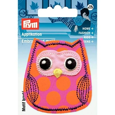 Image of Prym Orange &amp; Pink Owl Iron on Applique Motif (1pc), Polyester blend, 9.5 x 6.5 0.5 cm