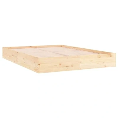 Image of vidaXL Brown Wooden Double Bed Frame 140x200 cm Rustic Solid Pine Sleep Platform for Bedroom with Sturdy Plywood Slats