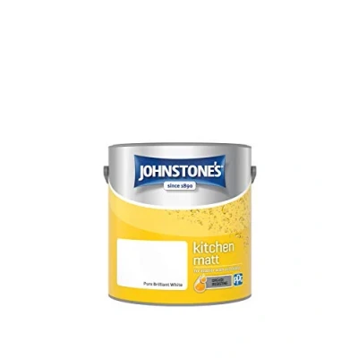 Image of Johnstone&#039;s Kitchen Paint Brilliant White Matt Finish Grease &amp; Stain Resistant Suitable for Walls Ceilings Highly Durable Low Odour 12m2 Coverage per Litre 2.5L