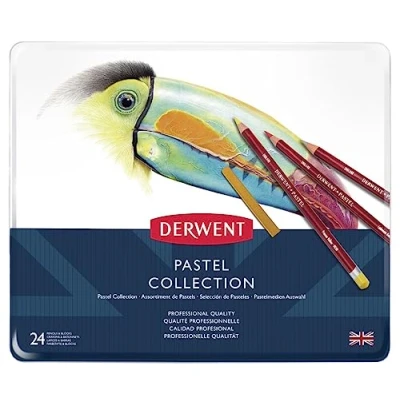 Image of Derwent Pastel Collection Sampler Kit, Drawing &amp; Writing, Set Of 24 Pencils, Blocks Accessories For Colouring, Professional Quality, 0700301