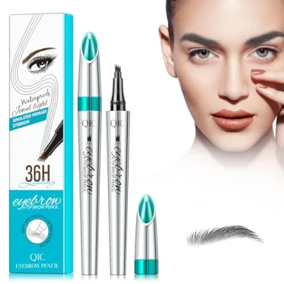 Image of 3D Eyebrow Pencil, Waterproof Pencil with 4 Fork Tip Applicator, Long Lasting Natural Eyebrows (Gray)