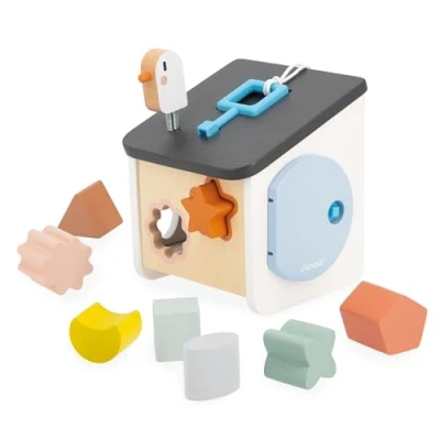 Image of Janod Sweet Cocoon Bird House Shape Sorter 8 Slot In Pieces Early Learning Game Shapes and Colours FSC Wood Toy 18 Months +, J04062