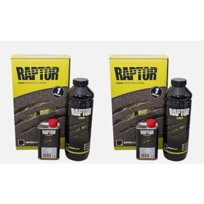 Image of U Pol RAPTOR BLACK 2 Bottle kit Tough Urethene Coating Liner Protective Barrier is ideal for smaller applications/touch ups Compatible with standard &amp; professonal application guns