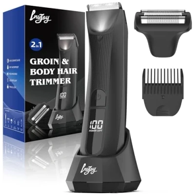 Image of INVJOY 2 in 1 Manscape Body Trimmer, Electric Ball Shavers for Men, Dual Head Groin&amp;Pubic Hair Rechargeable Groomer with LED Light, IPX7 Waterproof Wet/Dry Use, Safe Ceramic&amp;Foil Blades
