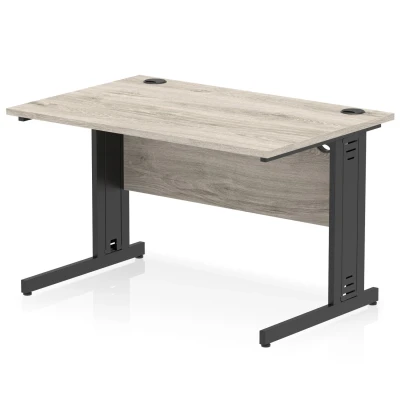 Image of Impulse 1200x800mm Straight Desk Grey Oak Top Black Cable Managed Leg
