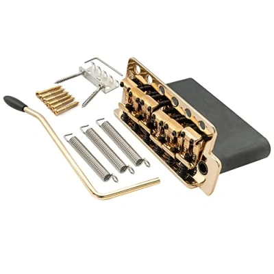 Image of Wilkinson WVC SB 54mm 6 Hole Vintage Steel Saddles Guitar Tremolo Bridge with Full Solid Block for USA Strat and Japan Strat, Gold