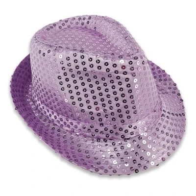 Image of Pohotobooth Props Ltd Vibrant Sequin Fedora Hat Sparkling Trilby Jazz Party Gangster for Adults, One Size Fits All, Multiple Colors Available (Light Purple)