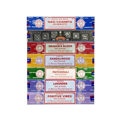 Image of Satya Incense Gift Set Nag Champa, Super hit, Dragon&#039;s Blood, Sandalwood, Patchouli, Lavender, Positive Vibes, 15 g