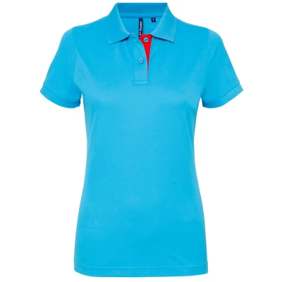 Image of Asquith &amp; Fox Womens/Ladies Short Sleeve Contrast Polo Shirt (Turquoise/ Red) Multicolour Cotton Size X Large