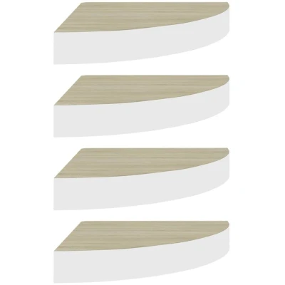 Image of vidaXL Wall Corner Shelves 4 pcs Oak and White 25x25x3.8 cm MDF