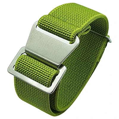 Image of Max French Marine Nationale Elastic Nylon Navy Divers Parachute Watch Straps 20mm 22mm Military Bands (20mm, Green)