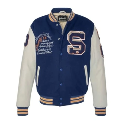 Image of Schott NYC Men&#039;s Lcteddybd Jacket, Blue/Offwhite, XL