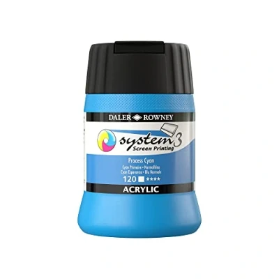 Image of Daler Rowney System3 Acrylic Screen Printing Ink, Plastic Pot, 8.45oz 250 ml, Process Cyan