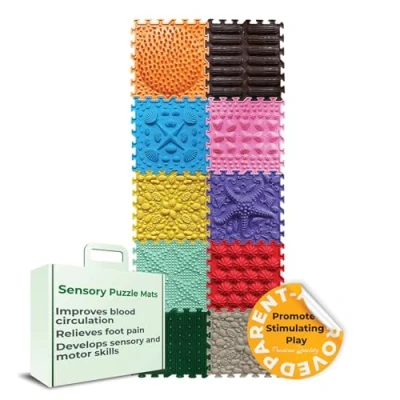 Image of ORTO NATURE 10 Piece Sensory Massage Puzzle Play MatInterlocking Orthopedic Floor Tiles &amp; Textured Mats for Kids Adults (Morning Miracle)