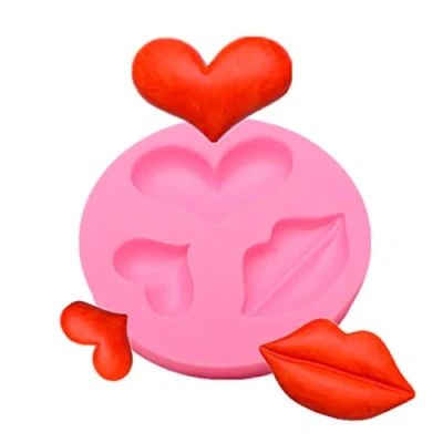 Image of 3D Love Heart Shape Chocolate Silicone Mould Kiss Lips Baking Mold DIY Valentine&#039;s Day Fondant Molds for Wax Melt Moulds Party Wedding Cake Decoration