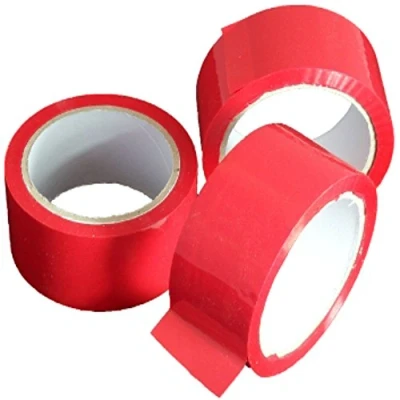 Image of 2 LARGE ROLLS OF RED COLOURED PACKAGING PARCEL TAPE INCHES WIDE x 66 METRES PER ROLL 50mm 66m BOX SEALING PACKING MAILING POSTAL POSTAGE WAREHOUSE GENERAL TAPES SUPPLIES