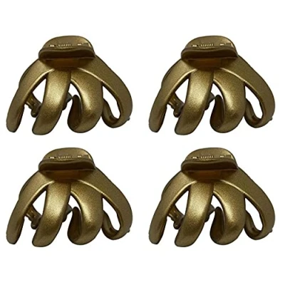 Image of Set of 4 Octopus Plastic Hair Claw Clip Butterfly Bull Dog Design, Large Grip for Thick (Gold)