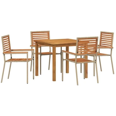 Image of vidaXL 5 Piece Garden Dining Set Beige Poly Rattan Acacia