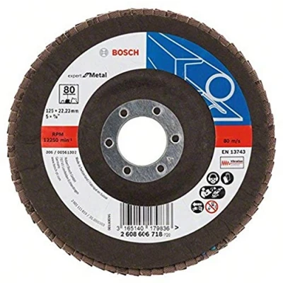 Image of Bosch Flap Disc X551 &#039;Expert for Metal&#039; (Metal, Angled, Ø 125 mm, Grit 80, Accessories Angle Grinder)