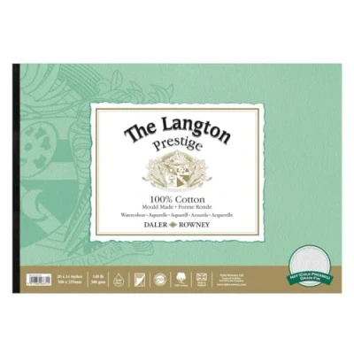 Image of Daler Rowney The Langton Prestige Cold Pressed Watercolour &amp; Gouache 300gsm 20 x 14in Paper Pad, Glued 1 Side, Natural White, 12 Sheets, Ideal for Professional Artists Students