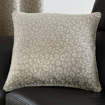 Image of Curtina Leopard Cushion Cover, Jacquard Woven Stone, 43x43cm (17x17&quot;)