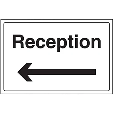 Image of VSafety Reception/Arrow Left Sign Landscape 300mm x 200mm 1mm Rigid Plastic