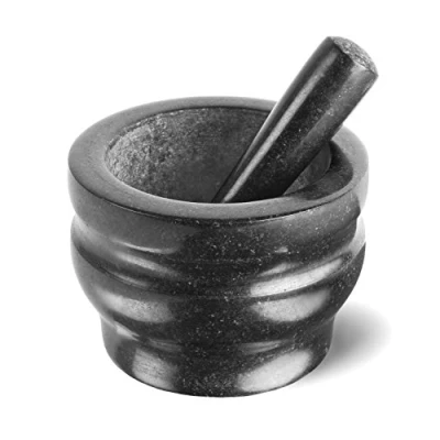 Image of Cole &amp; Mason Worcester Black Large Pestle and Mortar Set, Spice/Herb Grinder, Granite, 180 mm