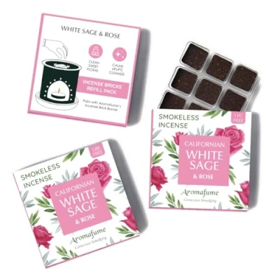 Image of White Sage and Rose Incense Bricks by Aromafume 3x9 for Cleansing Negative Energy &amp; Protection Smokeless Smudging Spiritual Refill Pack