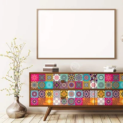 Image of Ambiance Sticker Self Adhesive Furniture and Tables Tile Stickers for Kitchen Living Room Decoration Ugo Pack of 24 10 x cm