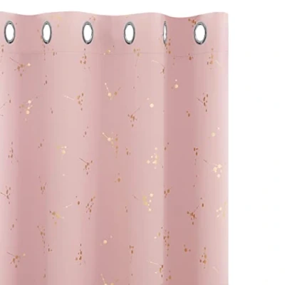 Image of Deconovo Blackout Curtains, Eyelet Curtains Constellation Gold Printed Energy Saving for Baby Nursery, 46 x 90 Inch(Width Length), Coral Pink, 2 panels