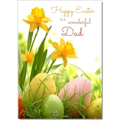 Image of doodlecards Dad Easter Card Daffodils &amp; Eggs Medium Size with Plain Envelope