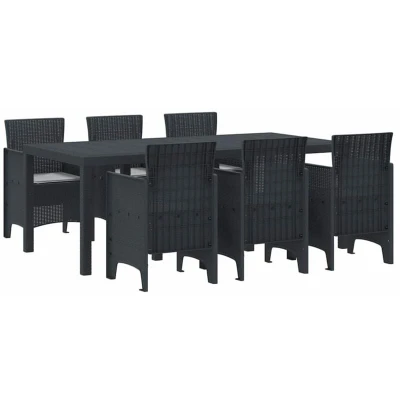 Image of vidaXL 7 Piece Garden Dining Set with Cushions Anthracite Poly Rattan