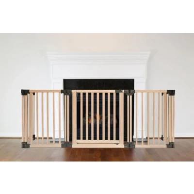 Image of Safetots Wooden Multi Panel Fire Surround, 48cm Deep x 200cm Wide, Natural Wood, 76cm Tall, Baby and Toddler Guard, Safety Barrier for Fireplaces, Easy Installation