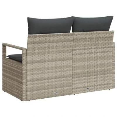 Image of vidaXL 2 Seater Garden Sofa with Storage&amp;Cushions Grey Poly Rattan