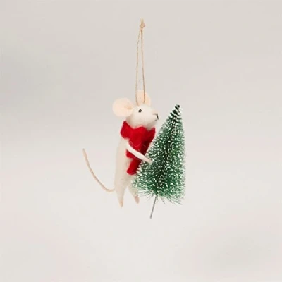 Image of Sass &amp; Belle Mouse with Christmas Tree Felt Decoration
