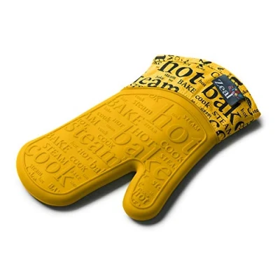 Image of Zeal Silicone Heavy Duty Single Oven Mitt Glove Script Mustard