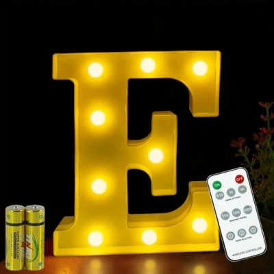Image of HONPHIER® Letter Lights Decorative LED Alphabet Remote Control Marquee Decoration Light Up Sign Battery Operated for Birthday Party Wedding Receptions Holiday Bar Home Bedroom Bath Decor (E)