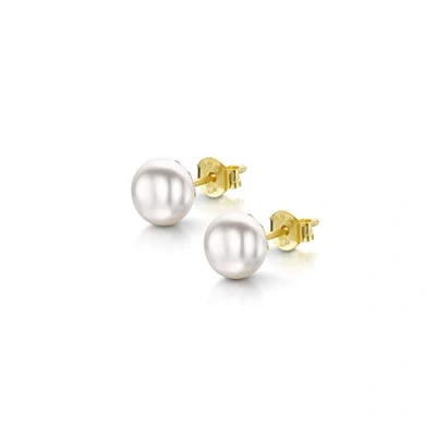 Image of Amberta Women&#039;s 925 Sterling Silver Freshwater Pearl Stud Earrings: 6 to 7 mm White with Gold Plating