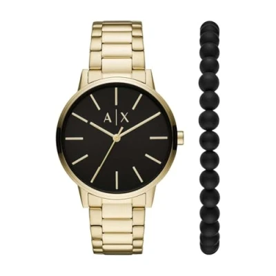 Image of Armani Exchange Watch for Men, Three Hand Movement, 42 mm Gold Stainless Steel Case with a Strap, AX7119