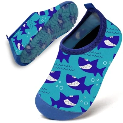 Image of Water Shoes Toddler Kids Baby Infant Boys Beach Swim Barefoot Aqua Socks Non Slip for Swmming Pool Park(Light Blue Shark,18/19)