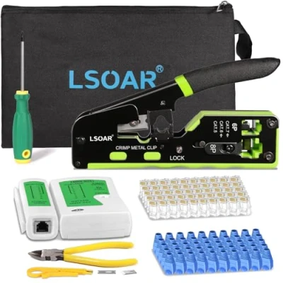 Image of Lsoar RJ45 Crimp Tool Kit Pass Through Crimper, Ethernet Crimping
