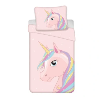 Image of Brandmac Reversible Unicorn Bedding Set, 100% Cotton, Duvet Cover 135 x 200 cm + Pillowcase 80 cm, Pink