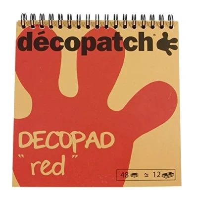 Image of Décopatch Ref BLOC03O Decopad Red Papers 15cm x 15cm, 48 Sheets, 12 Patterns, Smaller Scale Suitable for Mach, Wood, Metal, Plastic &amp; More