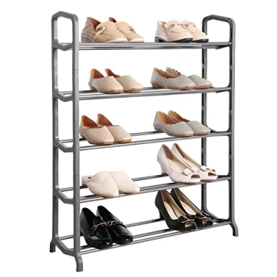 Image of Knight 5 Tier Shoe Rack Space Saving Matt Grey Sturdy Design Holds 15 20 Pairs Ideal for Living Room, Hallway, Cloakroom