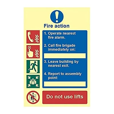 Image of Scan SCA0202 Self adhesive PVC sign Fire action procedure Photoluminescent 200 x 300mm