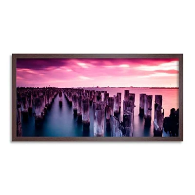 Image of Wee Blue Coo Princes Pier Melbourne Sunset Long Panel Framed Wall Art Print