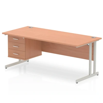 Image of Impulse 1800 Rectangle Silver Cant Leg Desk Beech 1 x 3 MI001699